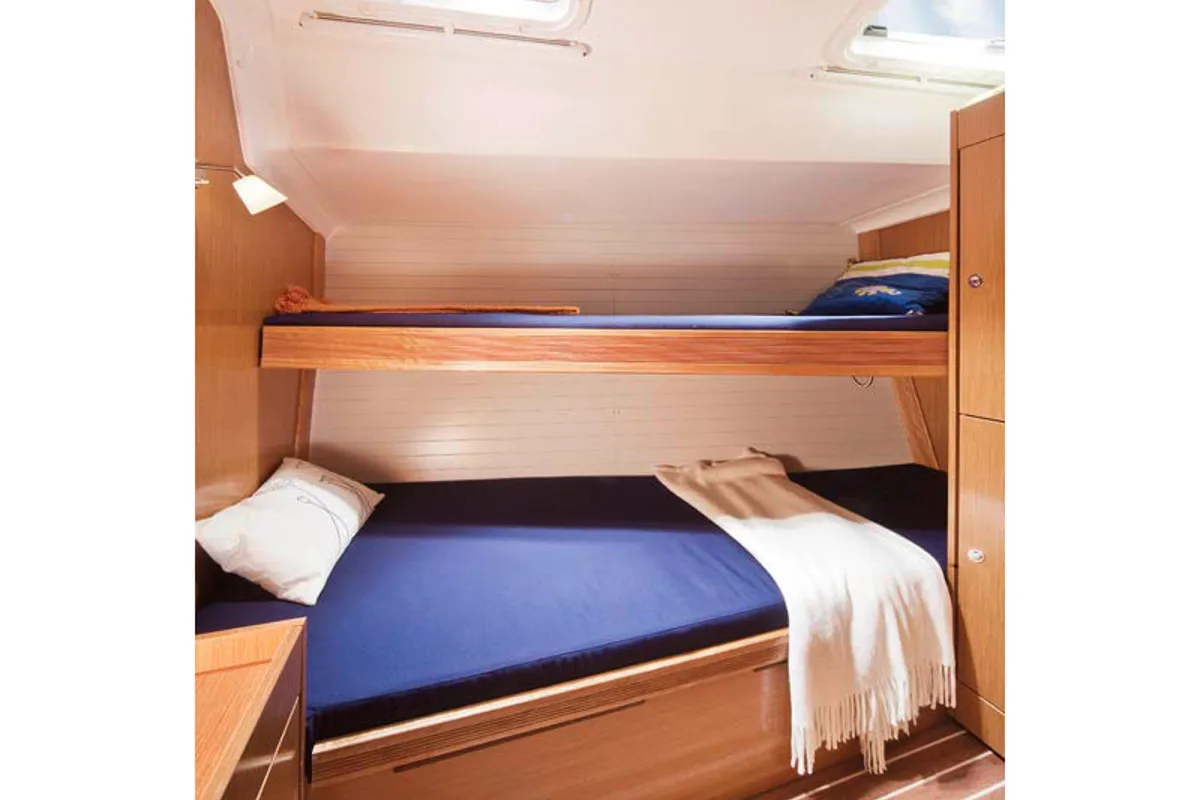 Cabin on Sissi, a Bavaria 51 Cruiser sailboat at Gouvia, Greece