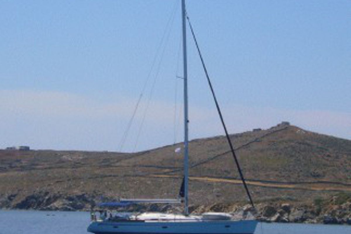 Exterior view of Sissi, a Bavaria 51 Cruiser sailboat at Gouvia, Greece