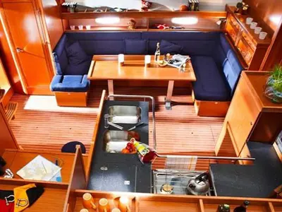 Salon of Sissi, a Bavaria 51 Cruiser sailboat at Gouvia, Greece