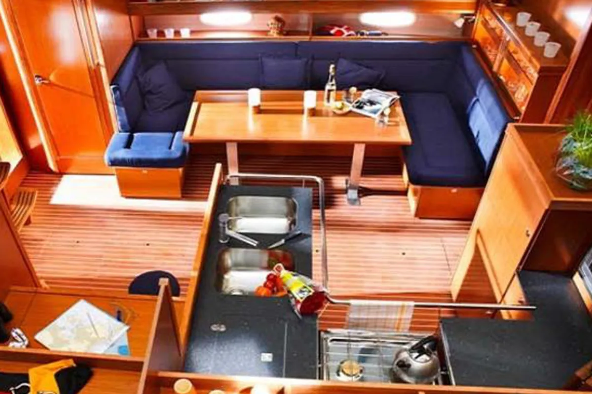 Salon of Sissi, a Bavaria 51 Cruiser sailboat at Gouvia, Greece