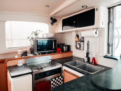 Galley of One Love, a Leopard 40 catamaran at San Blas, Panama