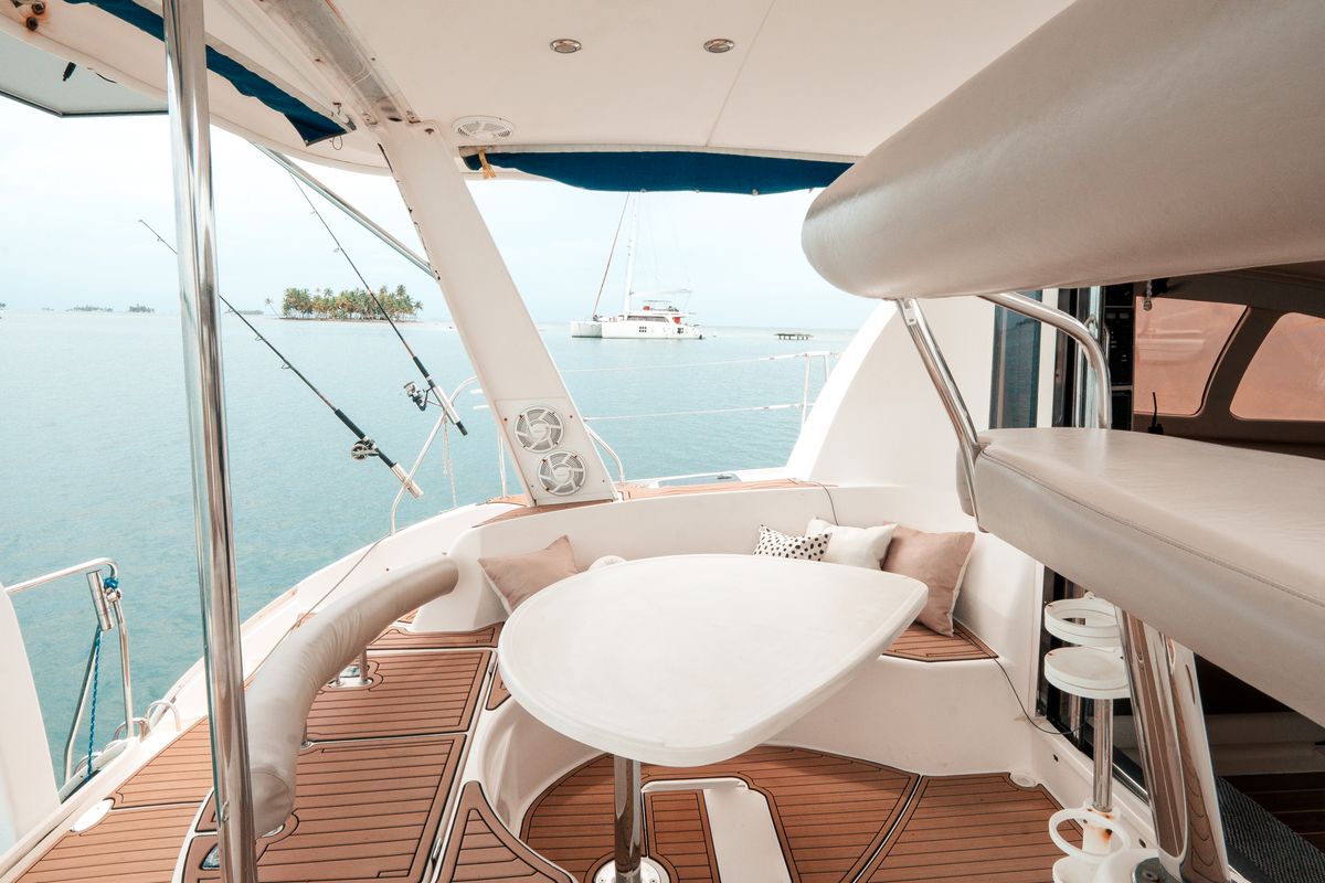 Deck of One Love, a Leopard 40 catamaran at San Blas, Panama