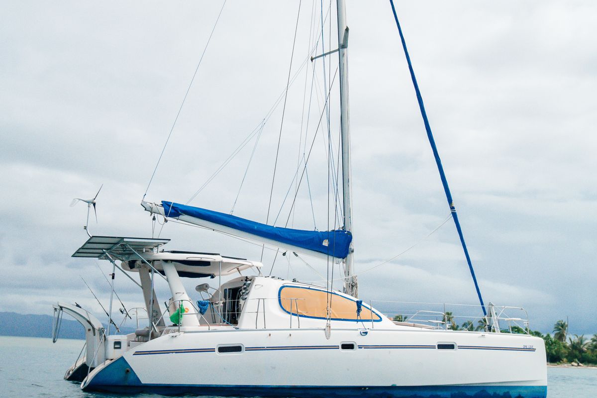 Exterior view of One Love, a Leopard 40 catamaran at San Blas, Panama