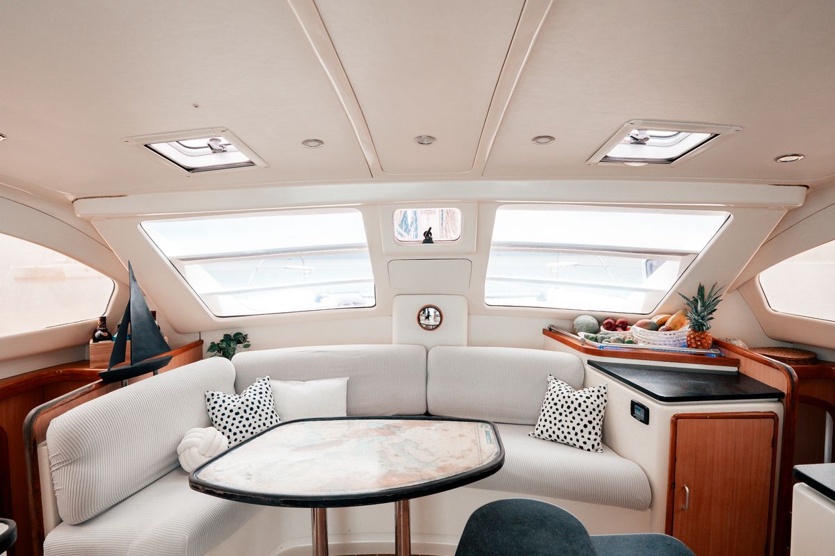 Salon of One Love, a Leopard 40 catamaran at San Blas, Panama