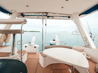 Deck of One Love, a Leopard 40 catamaran at San Blas, Panama