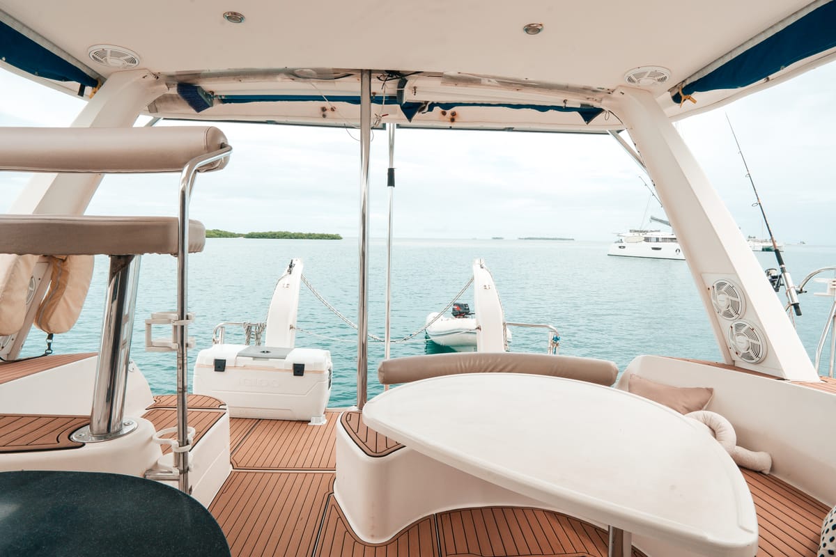 Deck of One Love, a Leopard 40 catamaran at San Blas, Panama