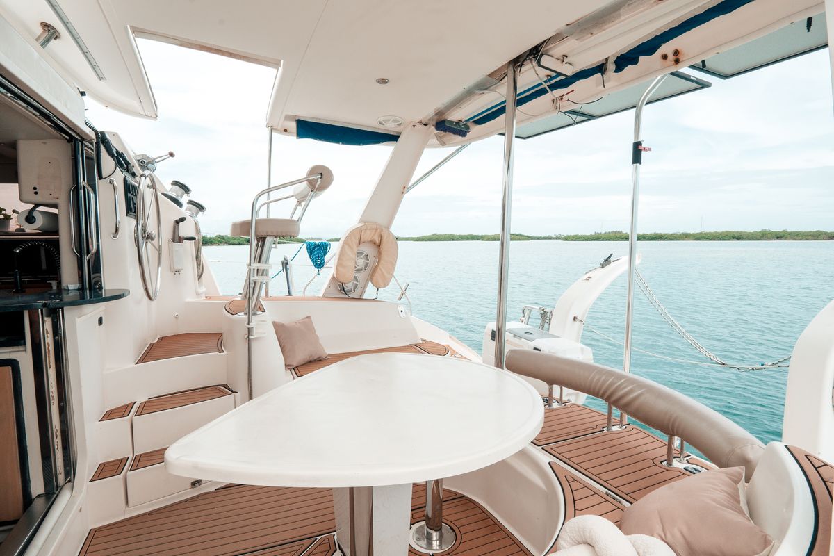 Deck of One Love, a Leopard 40 catamaran at San Blas, Panama