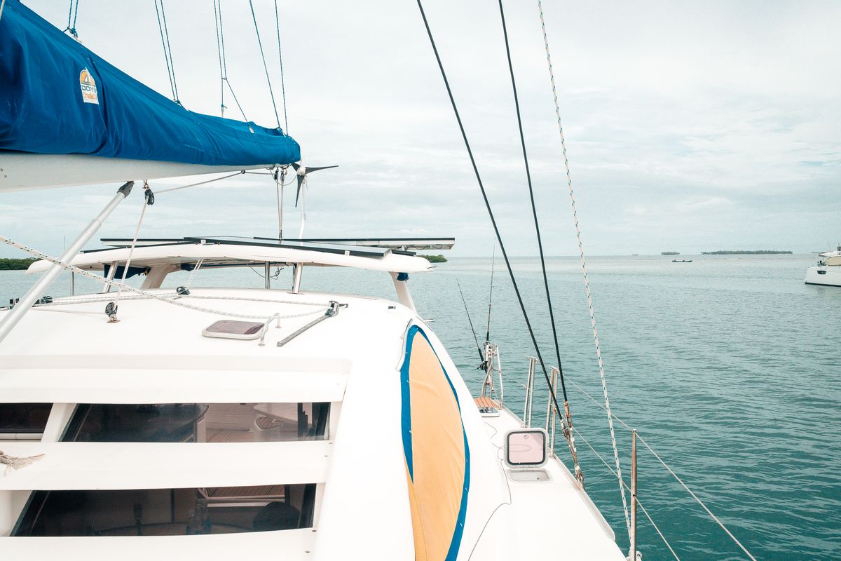 Exterior view of One Love, a Leopard 40 catamaran at San Blas, Panama