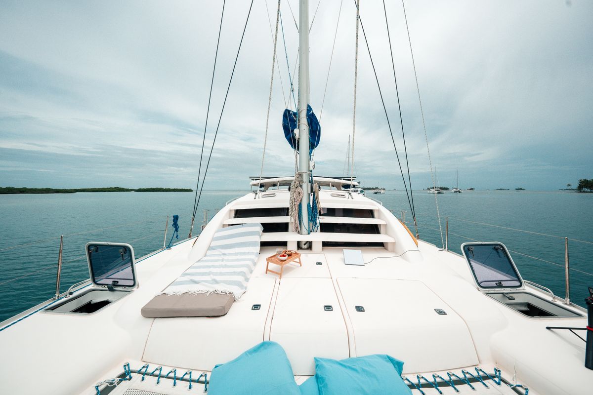 Deck of One Love, a Leopard 40 catamaran at San Blas, Panama