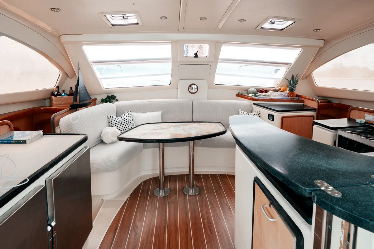 Salon of One Love, a Leopard 40 catamaran at San Blas, Panama