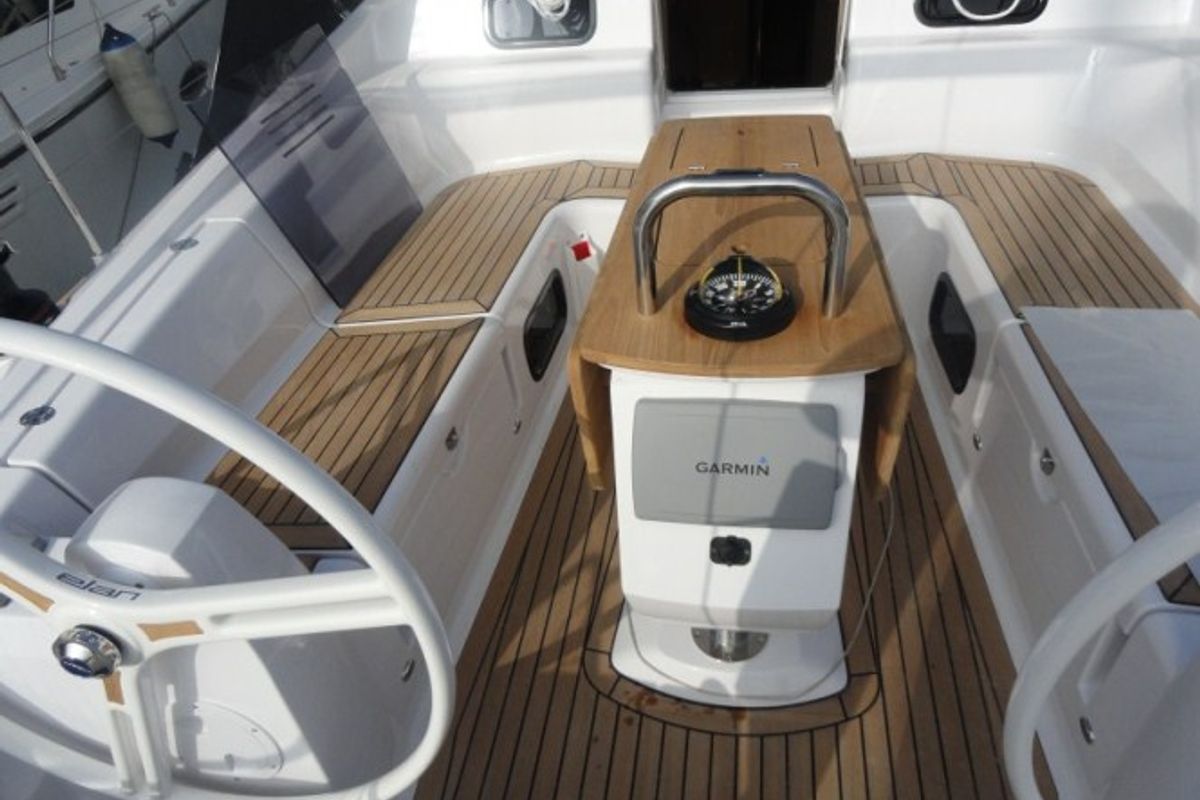 Cockpit of Reina, a Elan 444 Impression sailboat at Grad Pula, Croatia