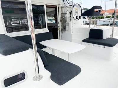 Cockpit of Candy, a Lagoon 40 catamaran at Split, Croatia