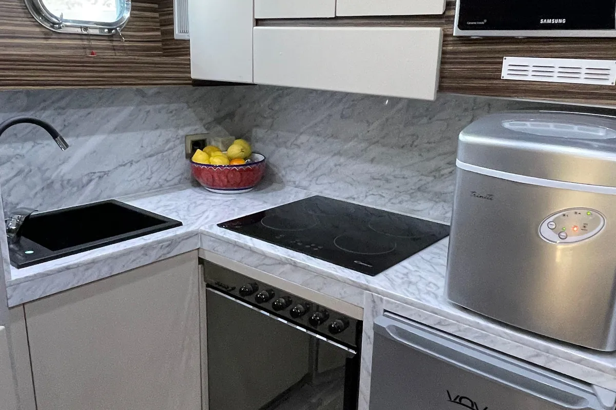 Galley of Premium, a Gulet Mangusta 65 yacht at Salerno, Italy