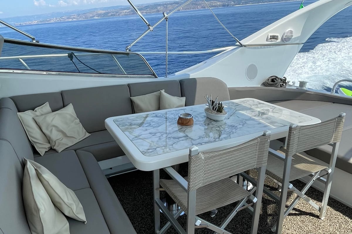 Deck of Premium, a Gulet Mangusta 65 yacht at Salerno, Italy