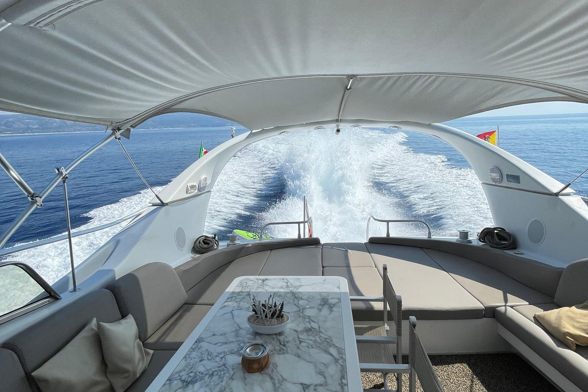 Deck of Premium, a Gulet Mangusta 65 yacht at Salerno, Italy