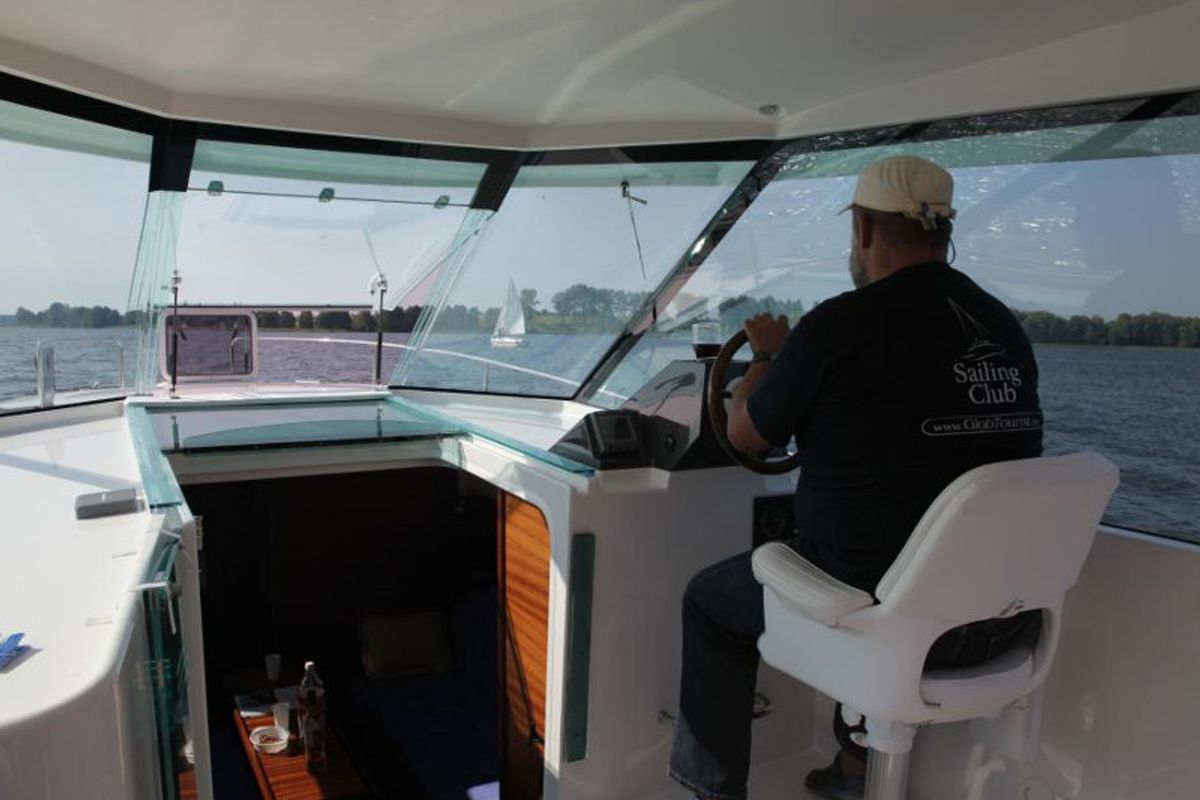 Cockpit of Nautika 1000, a Delphia Yachts Nautika 1000 motorboat at Wilkasy, Poland
