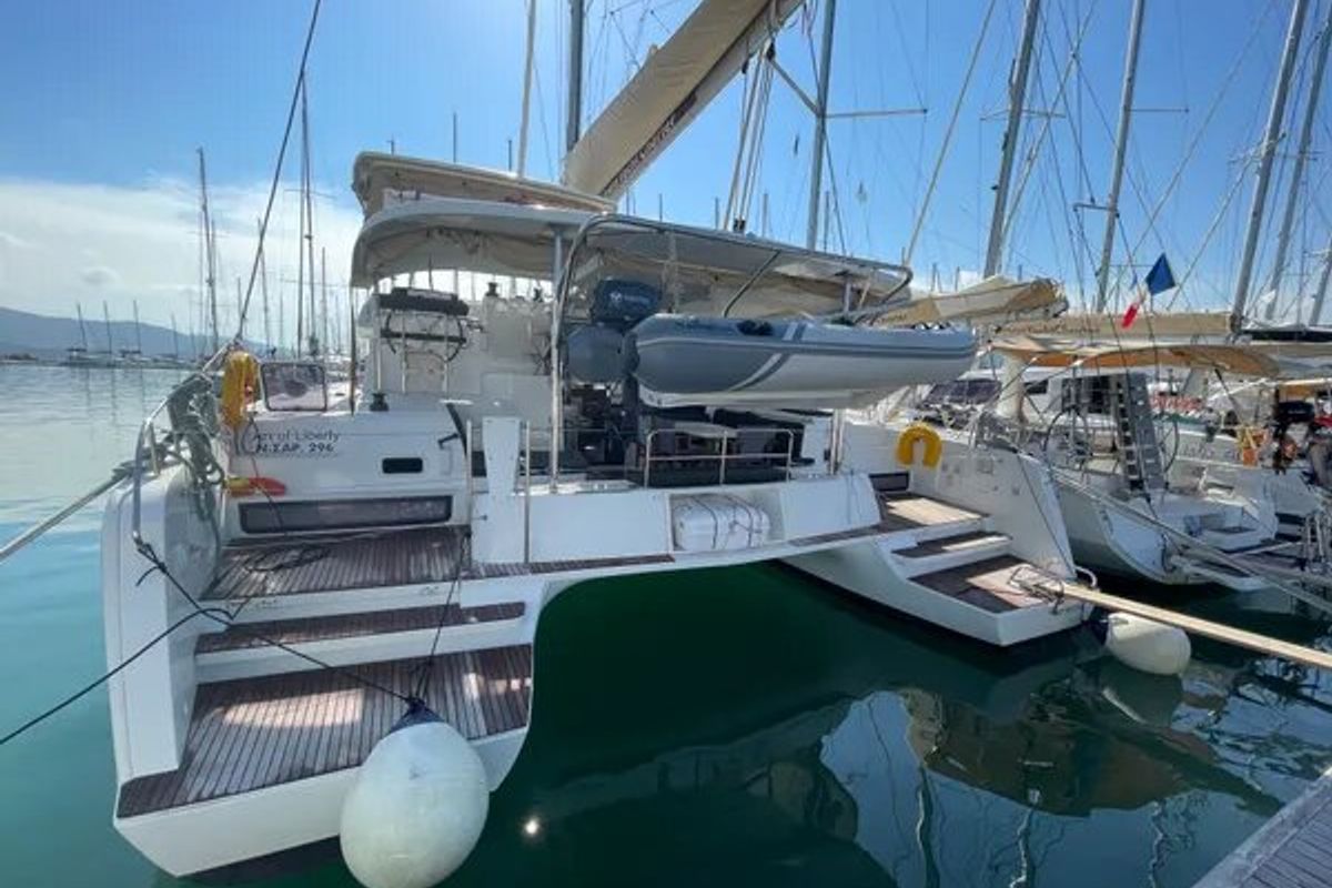 Exterior view of Art of Liberty, a Lagoon 42 catamaran at Municipal Unit of Rhodes, Greece