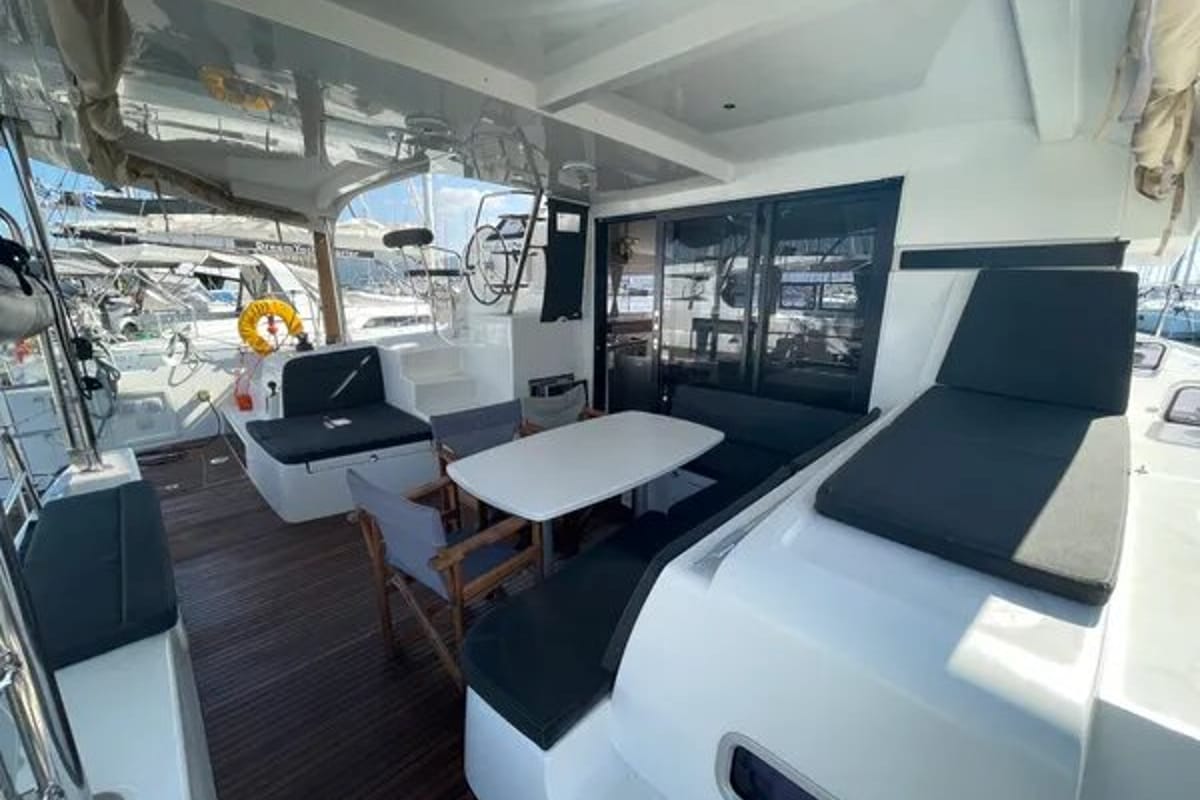 Deck of Art of Liberty, a Lagoon 42 catamaran at Municipal Unit of Rhodes, Greece
