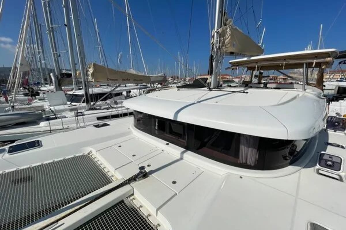 Exterior view of Art of Liberty, a Lagoon 42 catamaran at Municipal Unit of Rhodes, Greece