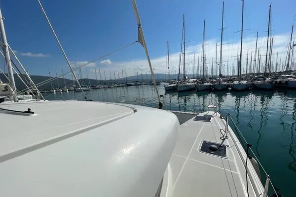 Exterior view of Art of Liberty, a Lagoon 42 catamaran at Municipal Unit of Rhodes, Greece
