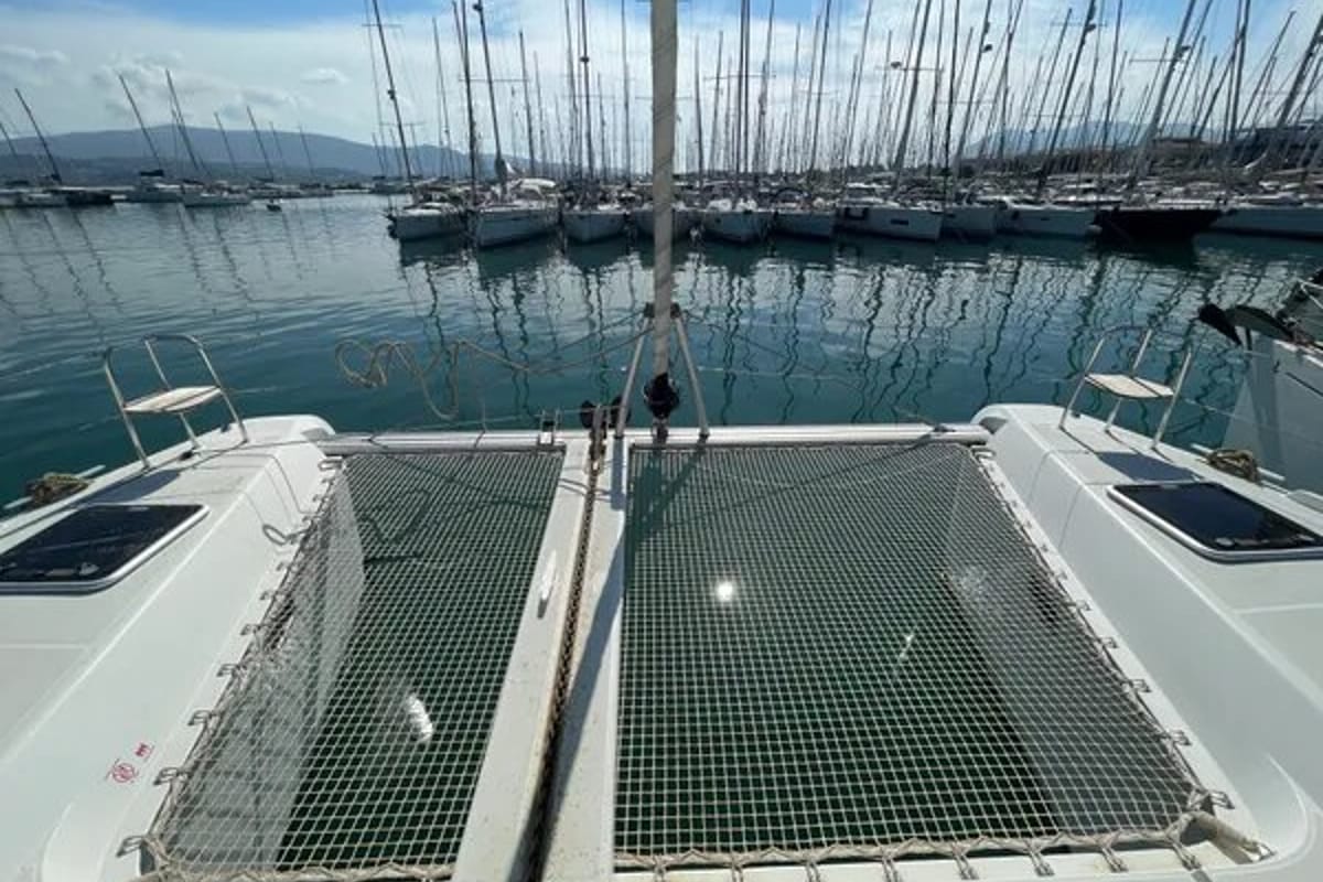 Exterior view of Art of Liberty, a Lagoon 42 catamaran at Municipal Unit of Rhodes, Greece