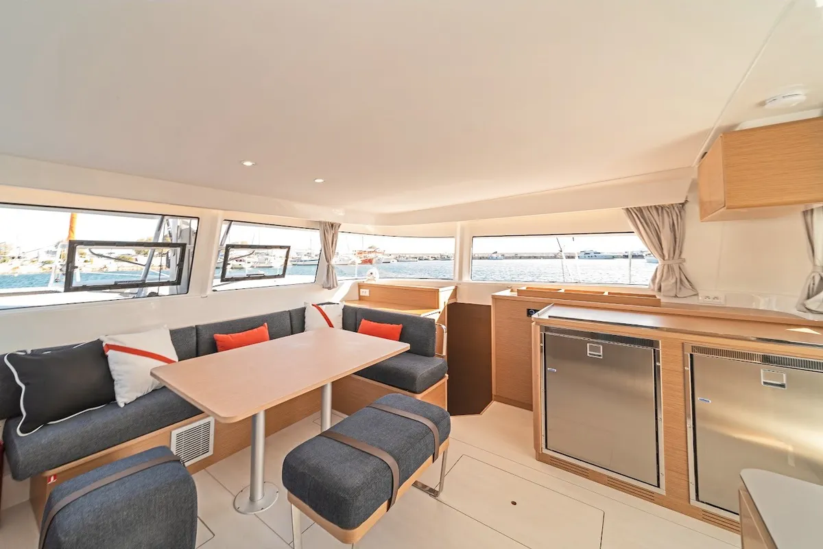 Salon of Phoebe, a Excess 14 catamaran at Preveza, Greece