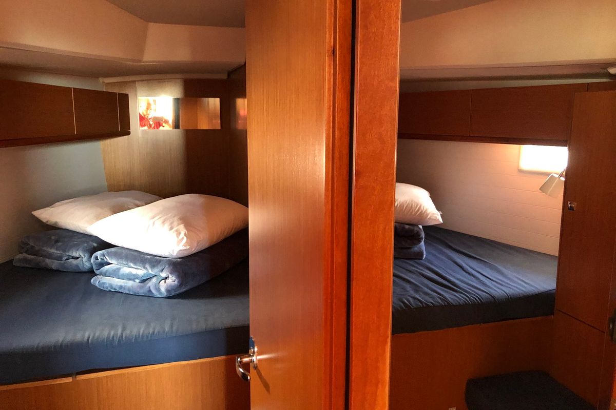 Cabin on Amelia, a Bavaria Cruiser 46 sailboat at Kos, Greece