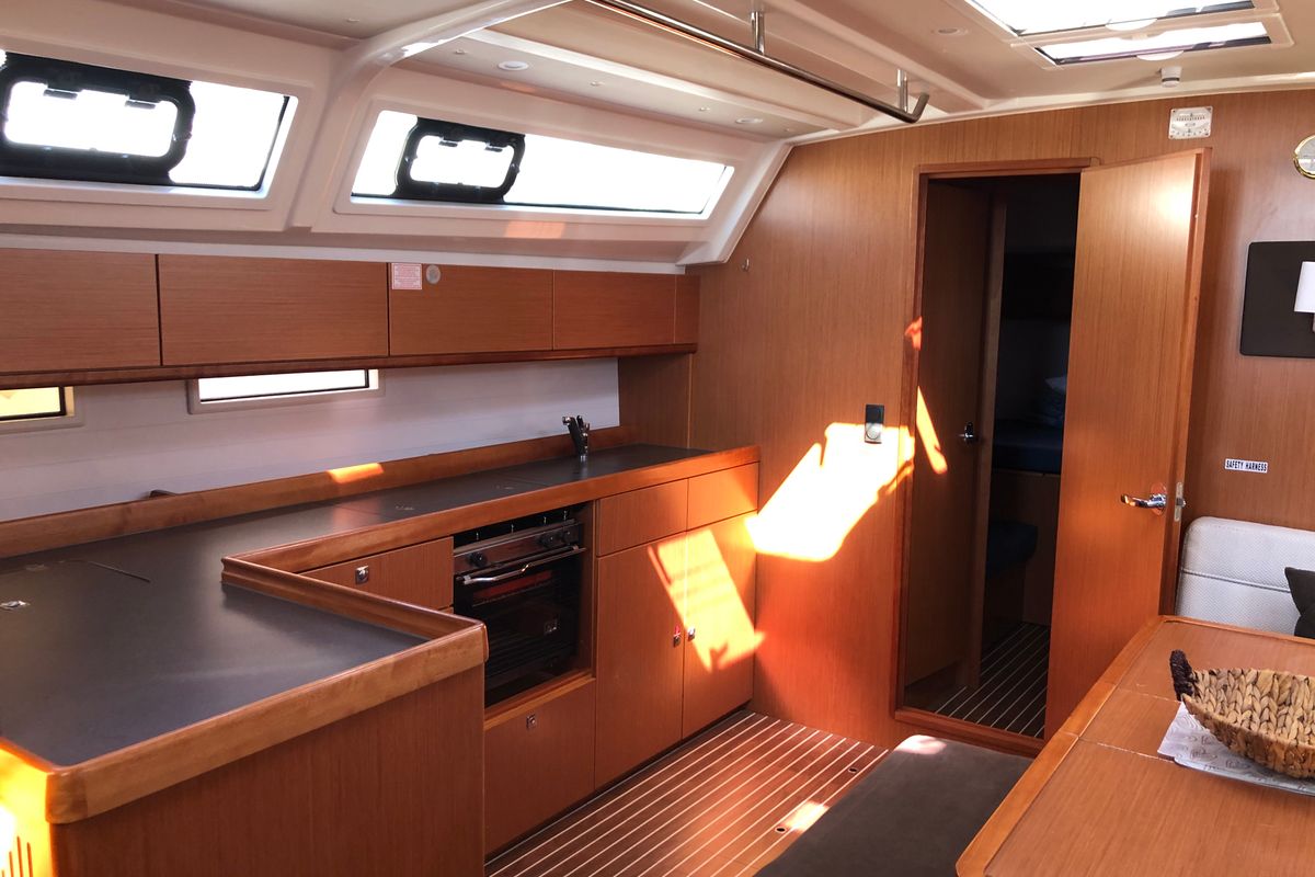 Galley of Amelia, a Bavaria Cruiser 46 sailboat at Kos, Greece