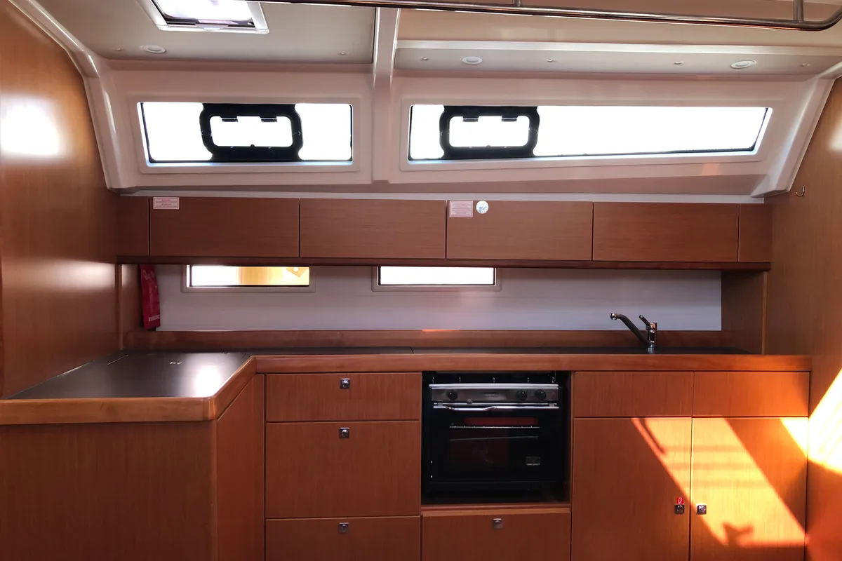 Galley of Amelia, a Bavaria Cruiser 46 sailboat at Kos, Greece