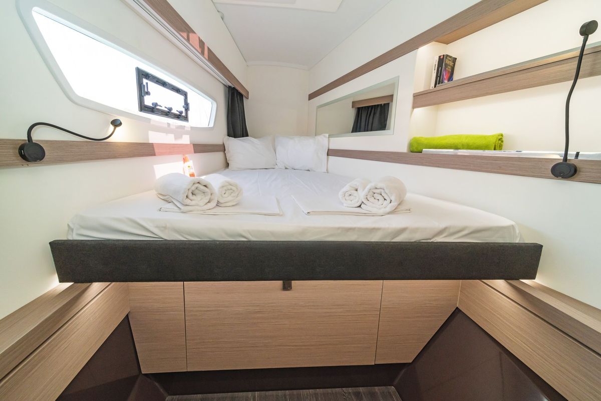 Cabin on Prodigy, a Fountaine Pajot Isla 40 catamaran at Municipal Unit of Rhodes, Greece