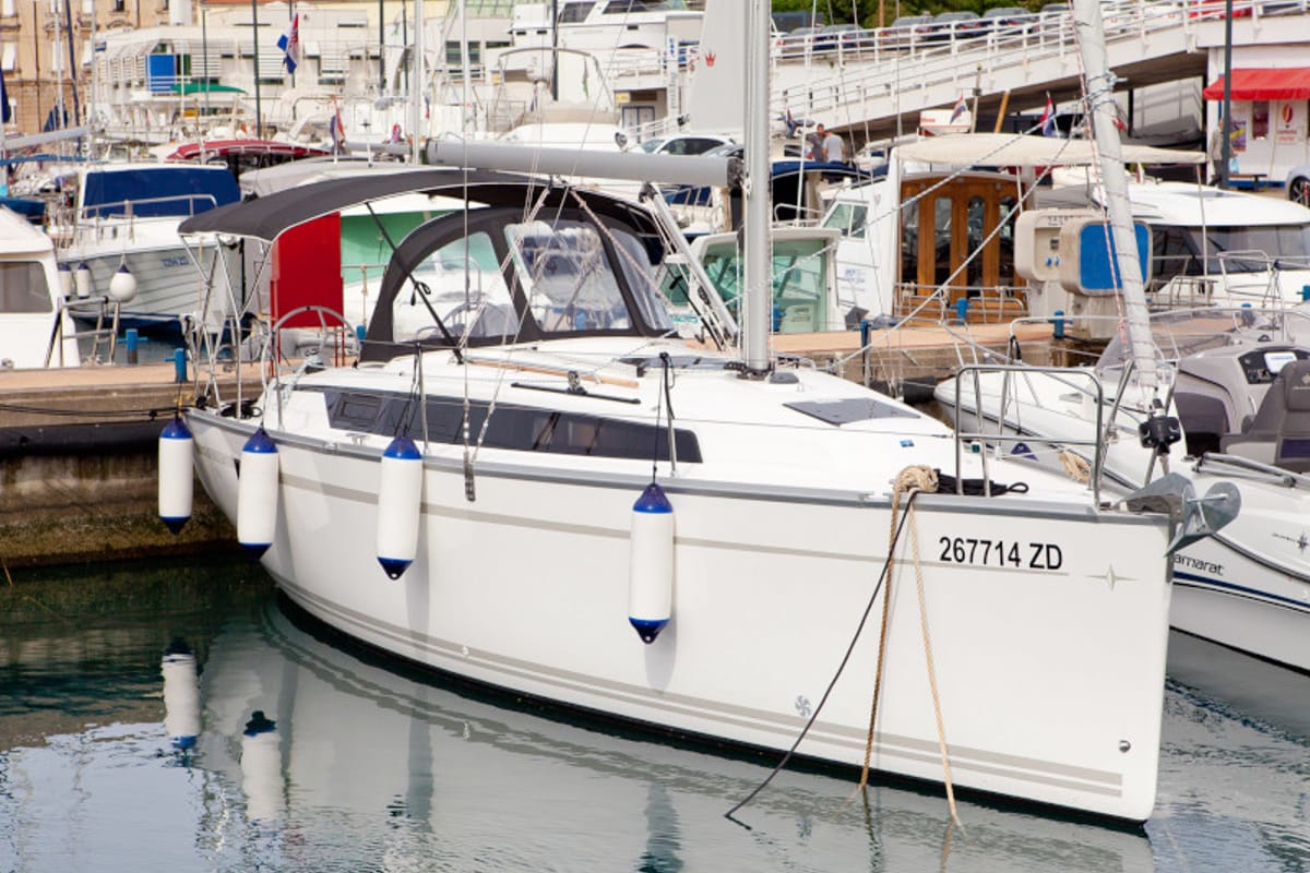 Head on Aston, a Bavaria Cruiser 34 Style sailboat at Zadar, Croatia