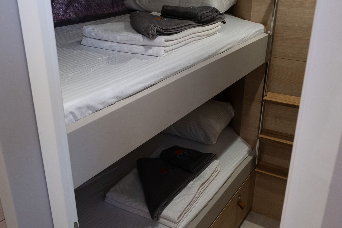 Cabin on Aura, a Aventura Catamarans Aventura 45 catamaran at Fethiye, Turkey