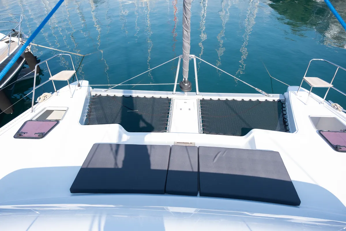 Deck of Aura, a Aventura Catamarans Aventura 45 catamaran at Fethiye, Turkey