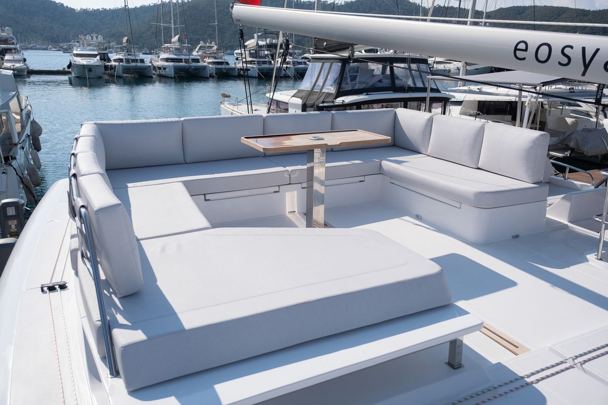 Deck of Aura, a Aventura Catamarans Aventura 45 catamaran at Fethiye, Turkey
