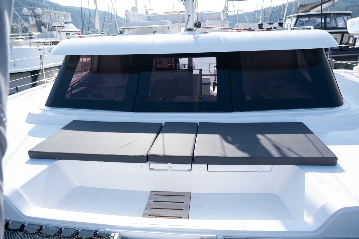 Deck of Aura, a Aventura Catamarans Aventura 45 catamaran at Fethiye, Turkey
