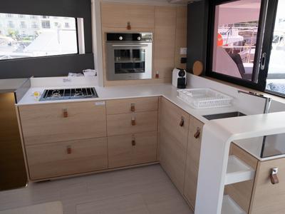 Galley of Aura, a Aventura Catamarans Aventura 45 catamaran at Fethiye, Turkey