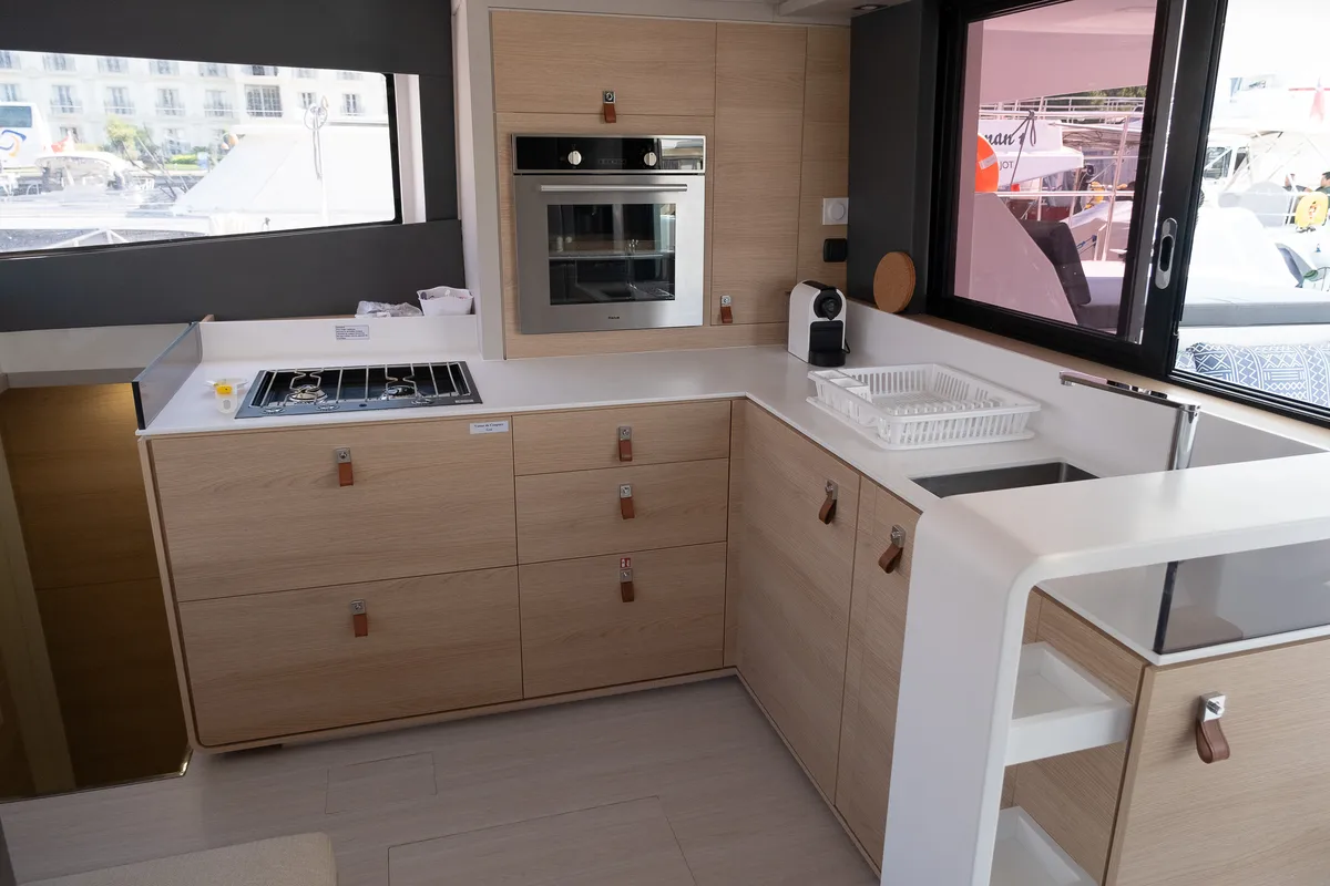 Galley of Aura, a Aventura Catamarans Aventura 45 catamaran at Fethiye, Turkey