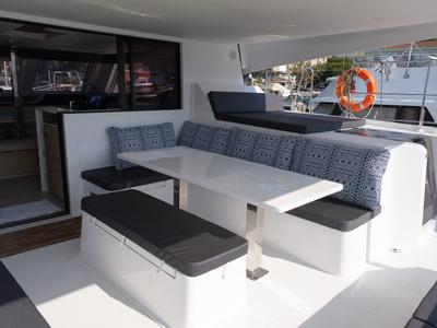 Deck of Aura, a Aventura Catamarans Aventura 45 catamaran at Fethiye, Turkey
