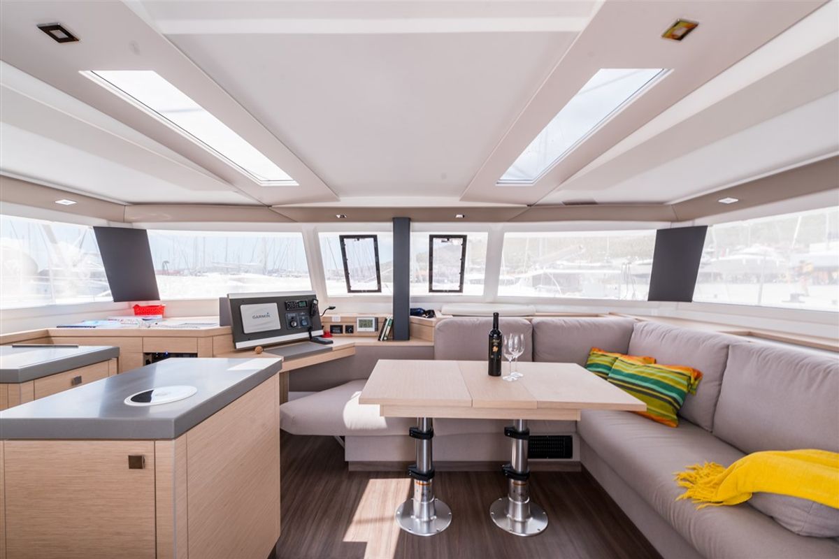 Salon of Sunny Wave, a Fountaine Pajot Saona 47 catamaran at Seget Donji, Croatia