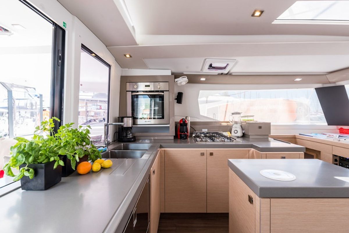 Galley of Sunny Wave, a Fountaine Pajot Saona 47 catamaran at Seget Donji, Croatia