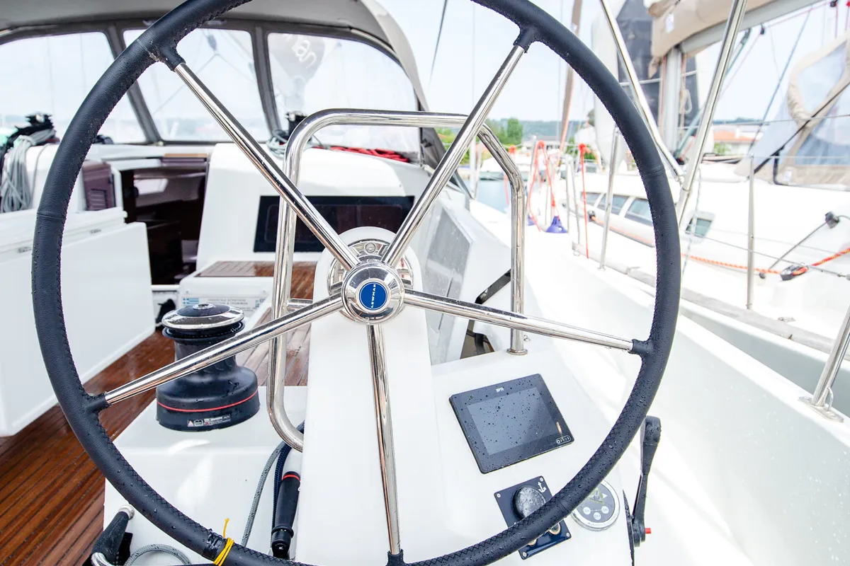 Salon of Pnoe, a Jeanneau Sun Odyssey 490 sailboat at Sithonia Municipal Unit, Greece