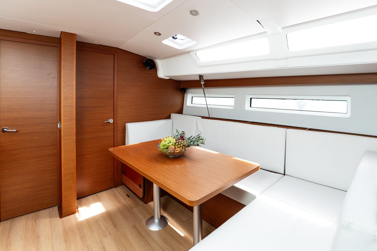Salon of Pnoe, a Jeanneau Sun Odyssey 490 sailboat at Sithonia Municipal Unit, Greece