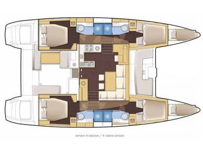 Floor plan of Celena I, a Lagoon 46 catamaran at Neo Klima, Greece