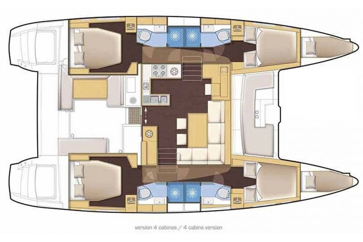 Floor plan of Celena I, a Lagoon 46 catamaran at Neo Klima, Greece
