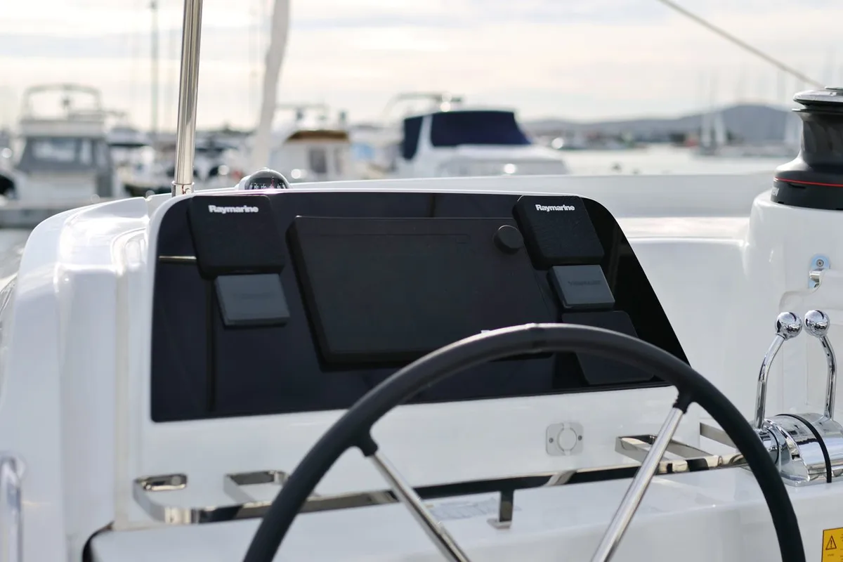 Cockpit of Sperm Whale, a Lagoon 42 catamaran at Općina Sukošan, Croatia