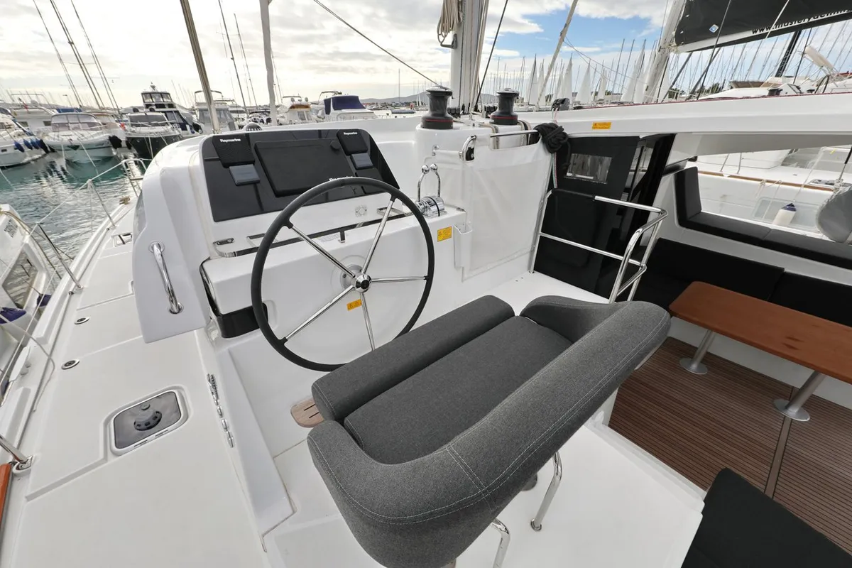 Cockpit of Sperm Whale, a Lagoon 42 catamaran at Općina Sukošan, Croatia