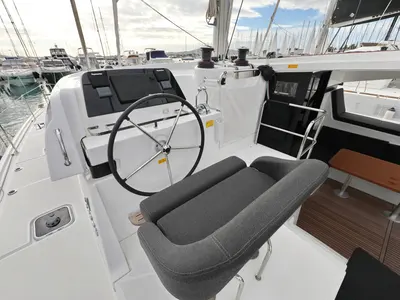Cockpit of Sperm Whale, a Lagoon 42 catamaran at Općina Sukošan, Croatia