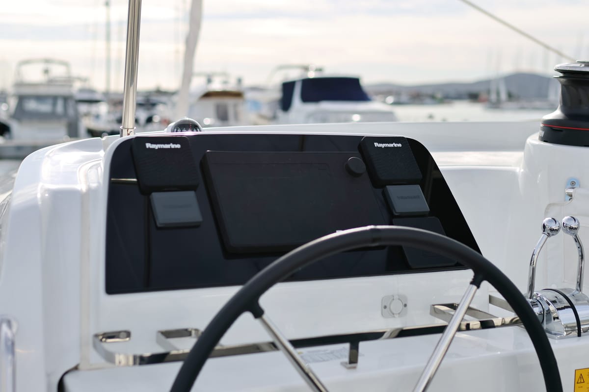 Cockpit of Sperm Whale, a Lagoon 42 catamaran at Općina Sukošan, Croatia