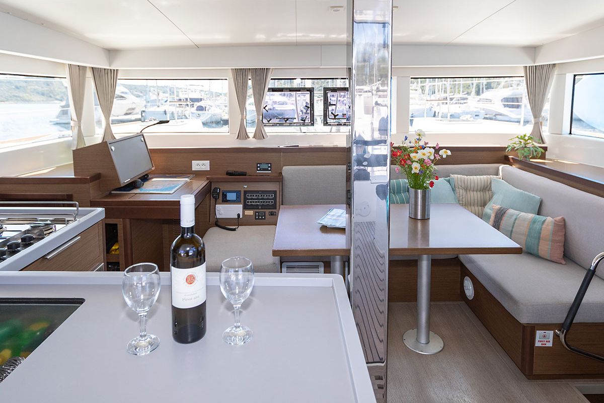 Salon of Monarch 2020, a Lagoon 40 catamaran at Primošten, Croatia