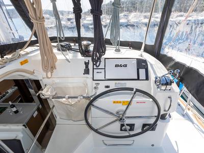 Cockpit of Monarch 2020, a Lagoon 40 catamaran at Primošten, Croatia